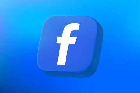 Facebook social media platform button on blue background. Vector 3d editori.. Stock Illustration
