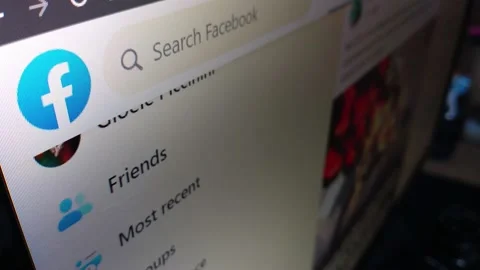 Facebook social network app website. facebook icon on the monitor. Stock Footage 237077650