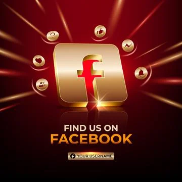 Facebook square banner 3d gold icon for business page promotion and social me Stock Illustration