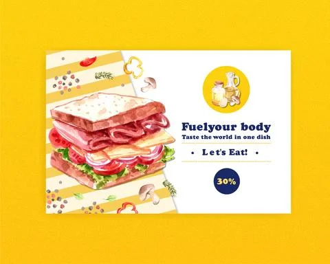 Facebook template with cooking design for brochure,web and leaflet watercolor Stock Illustration