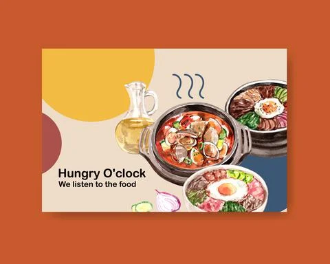 Facebook template with cooking design for brochure,web and leaflet watercolor Stock Illustration