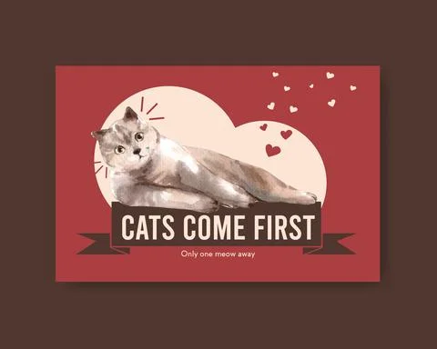 Facebook template design with cute cat for social media,advertise and online  Stock Illustration