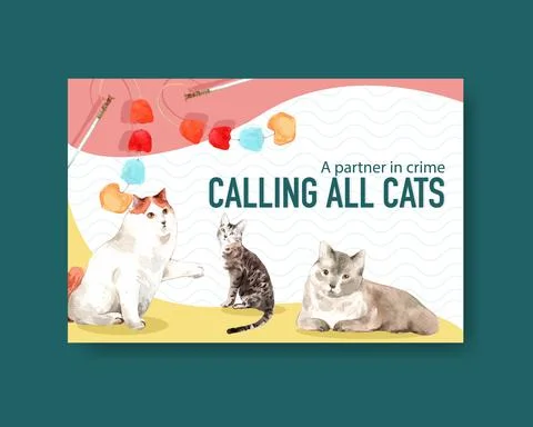 Facebook template design with cute cat for social media,advertise and online  Stock Illustration