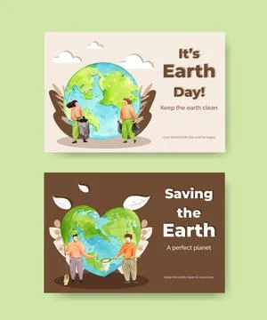 Facebook template with Earth day  concept design for social media and communi Stock Illustration