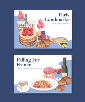Facebook template with Eifel in Paris lover concept,watercolor style Stock Illustration