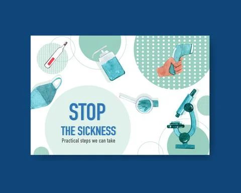 Facebook template illnesses concept design with people and doctor characters  Illustrazione stock