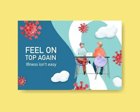 Facebook template illnesses concept design with people and doctor characters  Stock Illustration