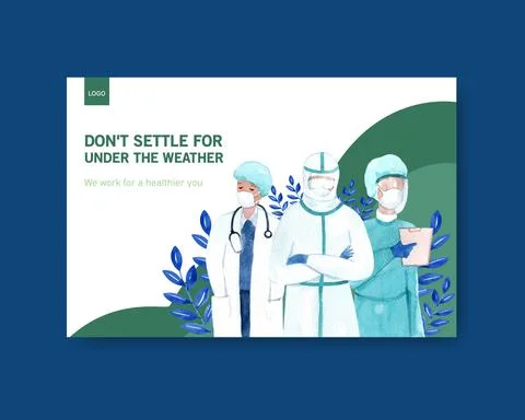 Facebook template illnesses concept design with people and doctor characters  Stock Illustration