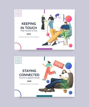 Facebook template with live conversation concept ,watercolor style Stock Illustration