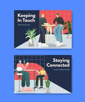 Facebook template with live conversation concept ,watercolor style Stock Illustration