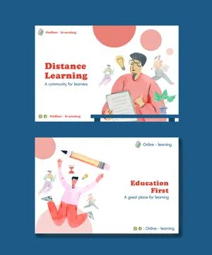 Facebook template with online learning concept design for social media and co 스톡 일러스트