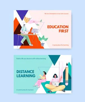 Facebook template with online learning concept design for social media and co Illustrazione stock