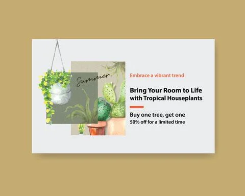 Facebook template with summer plants design for socail media,internet,web,onl Ilustración de archivo