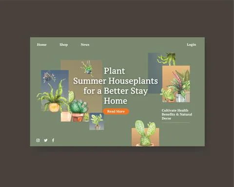 Facebook template with summer plants design for socail media,internet,web,onl Ilustración de archivo
