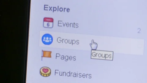 Facebook user macro view - choosing Events and Groups Stock Footage 94670256