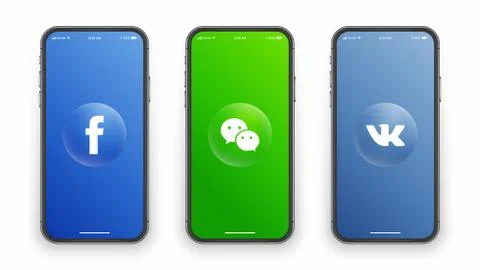 Facebook Wechat Vk Logo On Iphone Screen Illustrazione stock