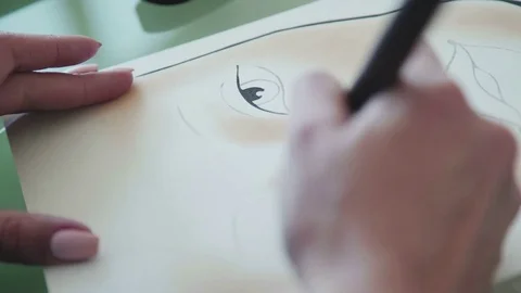 Facechart makeup template for drawing cosmetics. Close up Vídeo Stock 74758290