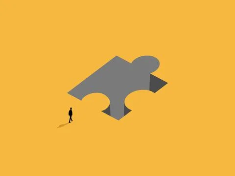 Faced with a specific problem, the businessman walked into a jigsaw puzzle ho Stock Illustration