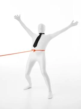 Faceles man held by orange rope Illustrazione stock