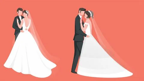 Faceless Character of Wedding Couple in Two Options. Ilustração Stock