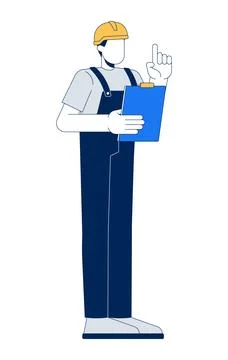 Faceless construction worker holding clipboard pointing up 2D cartoon character Illustrazione stock