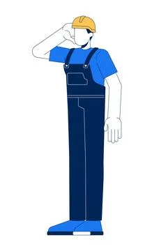 Faceless construction worker in uniform and hard hat 2D cartoon character Stock Illustration