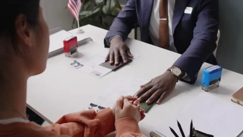 Faceless Consul Explaining Reasons for Rejecting Applicants US Visas Stock Footage 289787909
