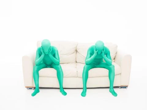Faceless green men thinking Illustrazione stock