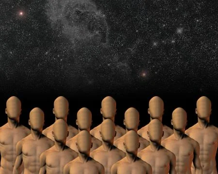 Faceless group under sky Stock Illustration