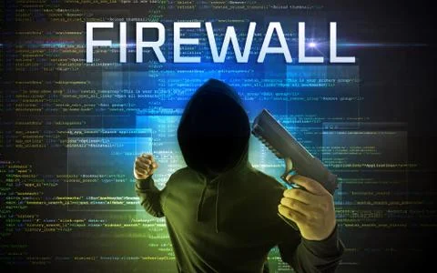 Faceless hacker on code background Foto stock
