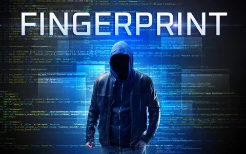 Faceless hacker on code background Stock Photos