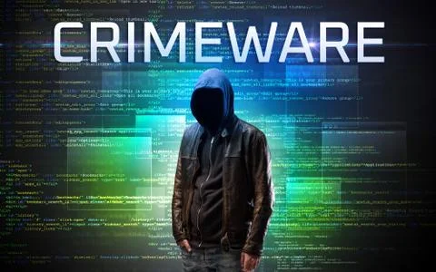 Faceless hacker on code background 스톡 사진
