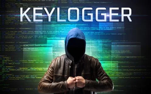 Faceless hacker on code background 스톡 사진