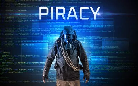 Faceless hacker on code background Foto stock