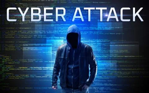 Faceless hacker on code background 스톡 사진