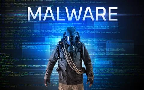 Faceless hacker on code background Stockfoto's