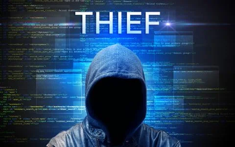 Faceless hacker on code background 스톡 사진