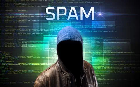 Faceless hacker on code background Foto stock