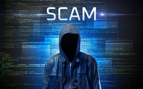 Faceless hacker on code background Foto stock