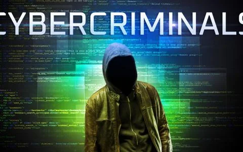 Faceless hacker on code background Foto stock