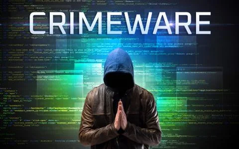 Faceless hacker on code background Stock Photos