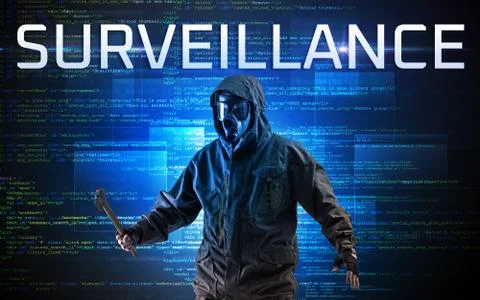 Faceless hacker on code background Foto stock