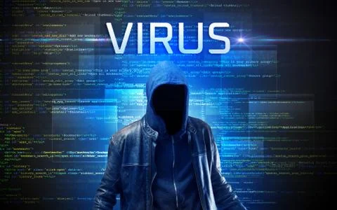 Faceless hacker on code background Foto stock