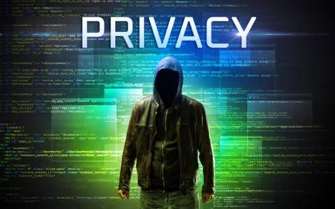 Faceless hacker on code background Foto stock