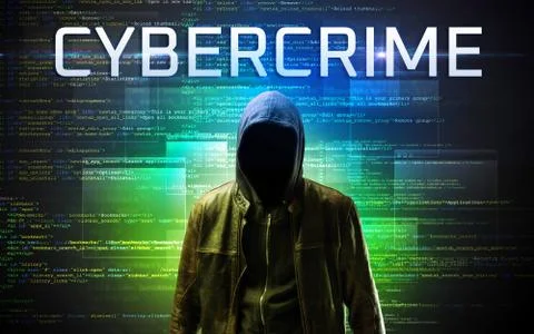 Faceless hacker on code background Stockfoto's