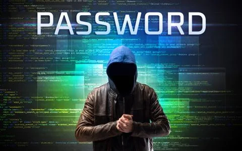 Faceless hacker on code background Stock Photos