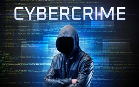 Faceless hacker on code background 스톡 사진