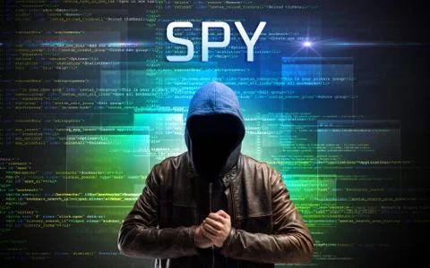 Faceless hacker on code background 스톡 사진
