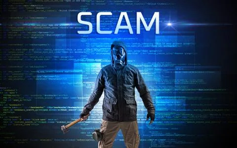 Faceless hacker on code background Stock Photos