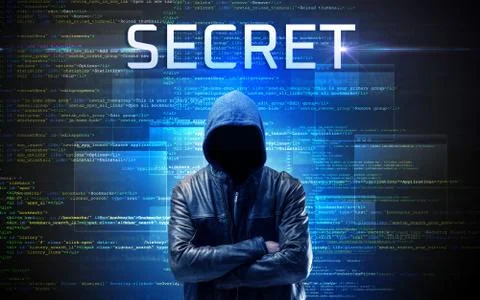 Faceless hacker on code background Stock Photos